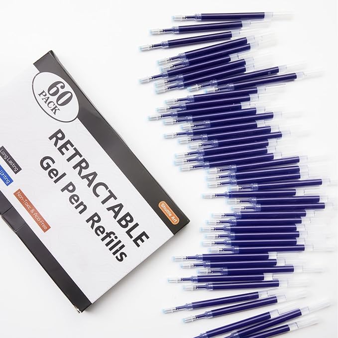 Retractable Gel Pen Refills, Shuttle Art 60 Pack Blue Rollerball Gel Ink Pens Refills, Bulk Set, 0.7mm Fine Point for Writing Journaling Taking Notes School Office Home