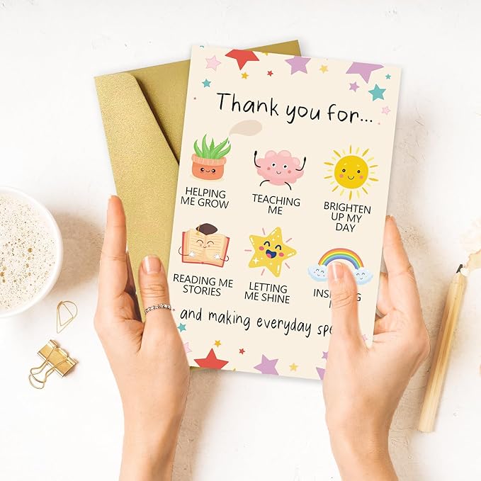 OJsensai Cute Teacher Thank You Card, Best Appreciation Gifts for Daycare Preschool Teacher, Thank You for Helping Me Grow