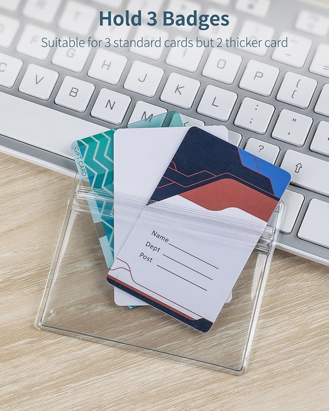 Uniclife 6 Pack ID Badge Holder Horizontal Clear Plastic Case with Resealable Zip Soft Waterproof Card Protector Pouch for Office School Credit Cards Proximity Key Cards Driver’s Licenses and Passes