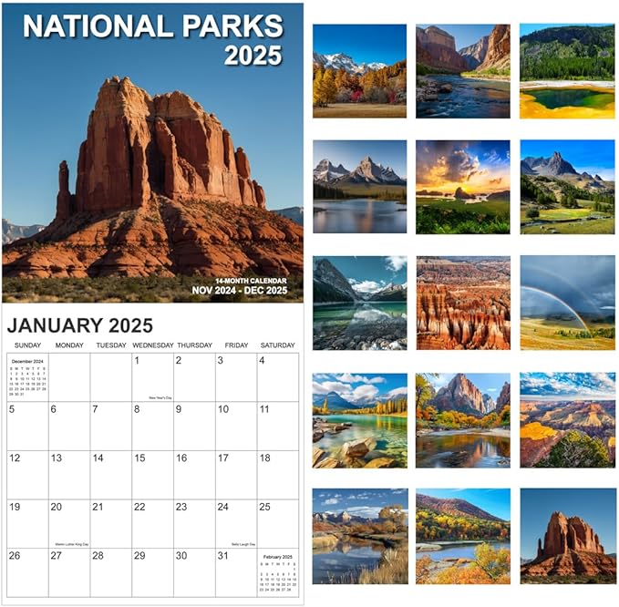 Calendar 2025, National Parks Calendar 2025 from January 2025 - December 2025, 12" x 24" Opened 12 Months Calendar, Full Page Months Thick & Sturdy Paper for Gift Perfect Calendar Organizing