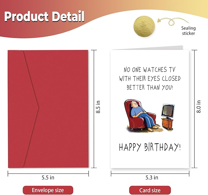 Heollaok Funny Birthday Card for Men, Humorous Birthday Card for Husband Dad Grandpa, Naughty Birthday Cards for Him, Cute Watches TV with Eyes Closed Birthday Card