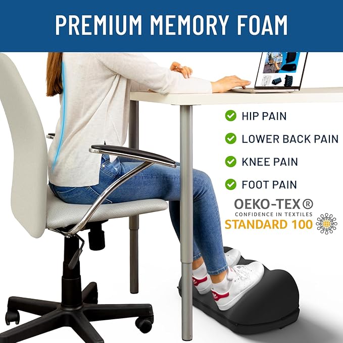 Everlasting Comfort Foot Rest for Under Desk at Work with Massage Nodes - Memory Foam Office Foot Stool & Under Desk Footrest Leg Elevation Pillow for Gaming & Home Office, Supports Posture