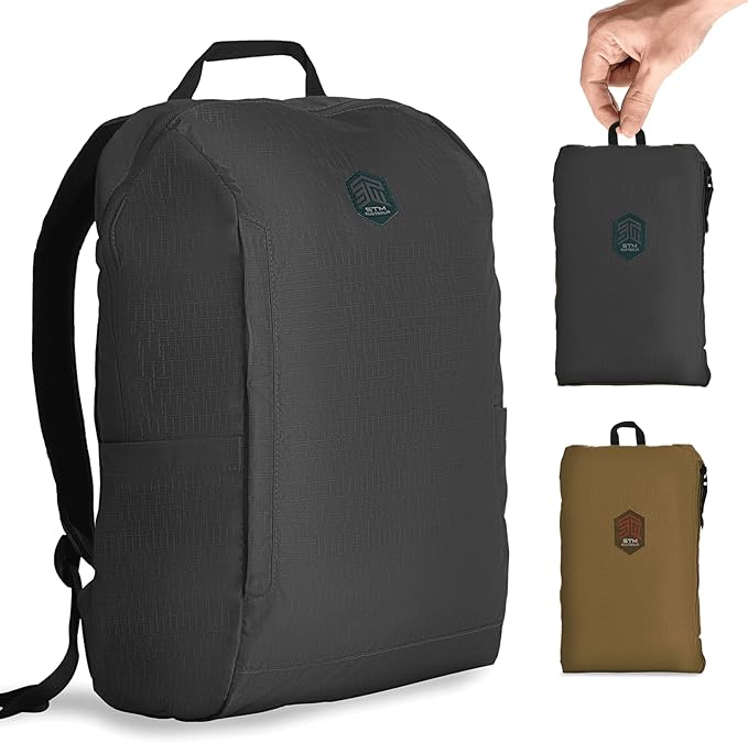 STM BagPack - Lightweight Travel Backpack - Inflatable Laptop Protection for up to 16" Laptop - Compact Self Contained Storable Backpack, Water Resistant, Use as a Daypack or Everyday Pack - black