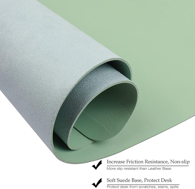 ‎Boutilon Leather Desk Pad 30" x14",Non-Slip Mouse Pad,Office Desk Mat,Waterprooft PU Leather Desk Blotter,Desk Pad Protector,Desk Writing Pad for Home Office Decor (M-Green)