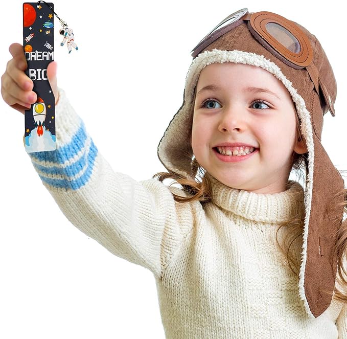 Christmas Space Theme Bookmarks with Metal Charms Planet Rocket Space Ship Theme Bookmarks Inspirational Quotes Bookmarks for Space Christmas Party Favors Gifts Kids Boys Girls Encourage(24 Pieces)