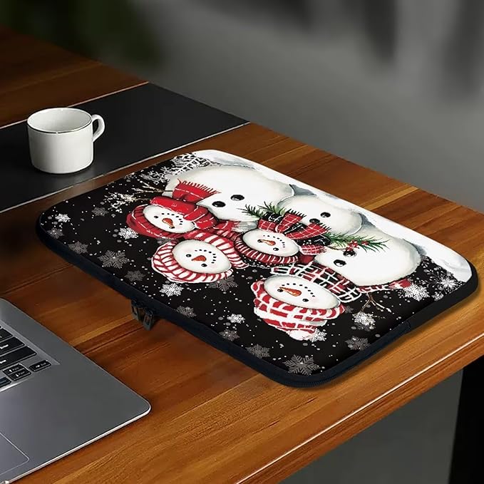 Snowman Family Laptop Sleeve for Women Men Laptop Protector with Multiple Uses Computer Carrying Case 10 inch Christmas Tablet Bag Lap Top Case Xmas Laptop Protector