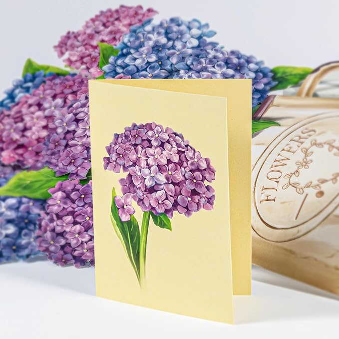 Pop Up Flower Cards, Pruple Nantucket Hydrangeas, 12inch Paper Flowers 3D Greeting Cards with Blank Note Card and Envelope for Birthday, Anniversary, Easter, Get Well Gifts Card for Women Kids