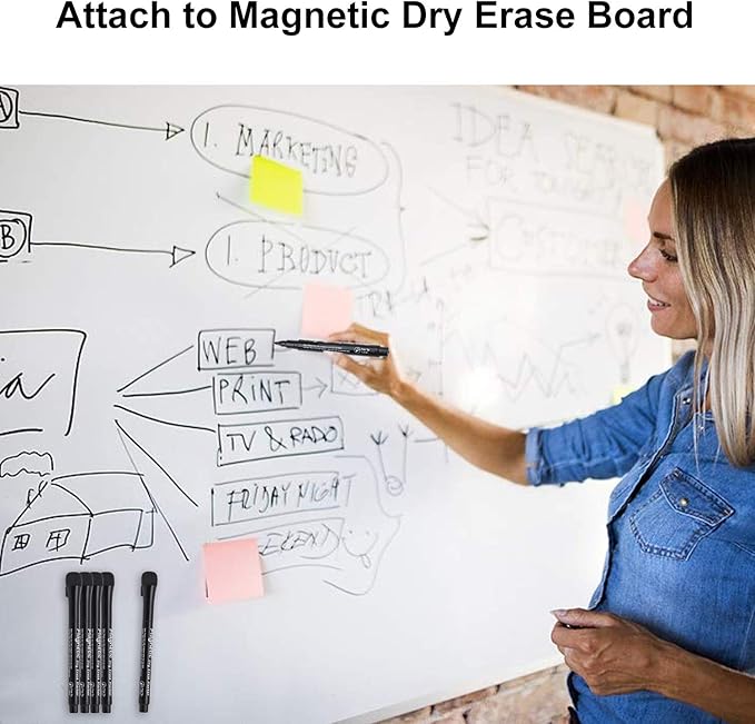 Magnetic Dry Erase Markers - Fine Tip, Black Color, 12 Pack, Low Odor Whiteboard Markers for Kids & School, Work On White board & Calendar, Refrigerator