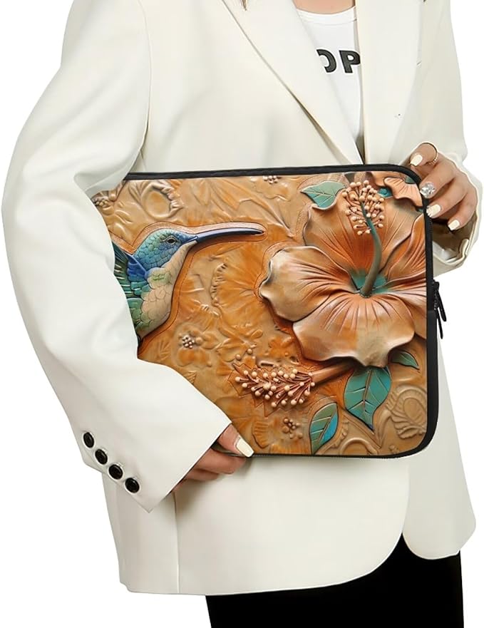 Hibiscus Hummingbird Printed Computer Case Bag for Girls Boys, Washable 13 Inch Laptop Bag Carrying Case Laptop Briefcase Neoprene with Zipper, Compatible with Various Computers, Pink