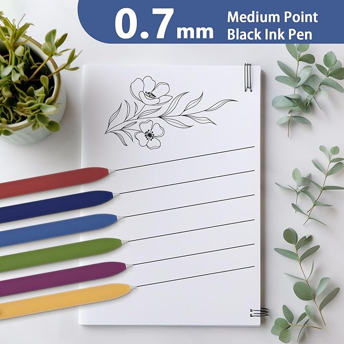 FIOVER 6Pcs Gel Pens, 0.7mm Medium Point Smooth Writing Pen, Black Gel Ink Journaling Supplies for Note Taking, Cute Aesthetic Office School Supplies Gifts for Women(6 Pcs Gold Vintage)