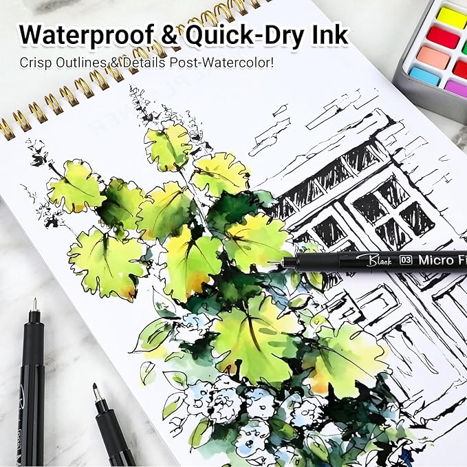 KERIFI Micro Fineliner Drawing Pens for Artists, 16 Black Fine Liner Markers, Waterproof Archival Ink Multiliner Pens, Technical Mandala Zentangle Book Accessories, Art Supplies Stuff Gifts for Adults