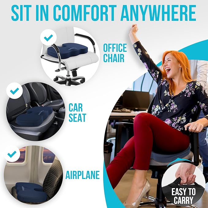 FORTEM Seat Cushion and Lumbar Support for Office Chair, Desk Chair Cushion, Memory Foam Office Chair Cushion, Non Slip Sitting and Back Pillow for Gaming, Car Seat Cushion, Chair Pad