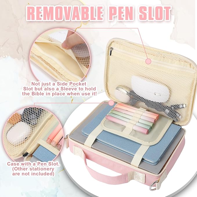 Silkfly Large Chenille Letter Bible Cover for Women Preppy Patch Bible Case Church Bible Bag with Handle(Pink)