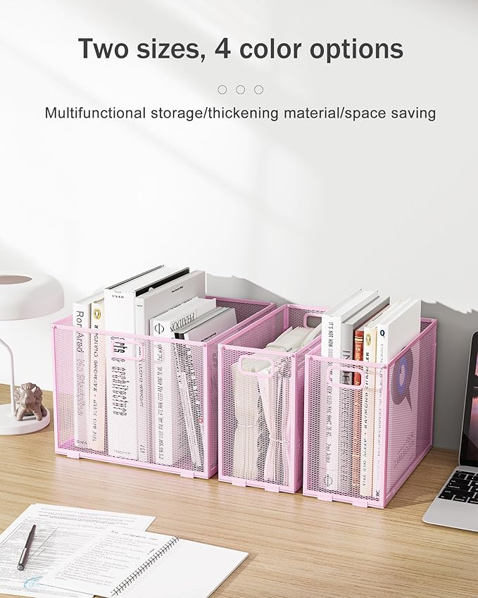 Oterri Hanging File Organizer, Metal File Organizer, Portable Desktop File Organizer for Letter Size Folder, Mesh Hanging File Crate for Office,Folders Not Included(Fairy Pink,2 Pack)