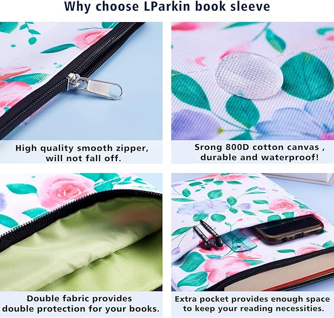 Book Sleeve for Book Lovers, Bookish Book Protector, Book Covers for Paperbacks, Washable Fabric, Book Sleeves with Zipper, Medium 11 Inch X 8.7 Inch