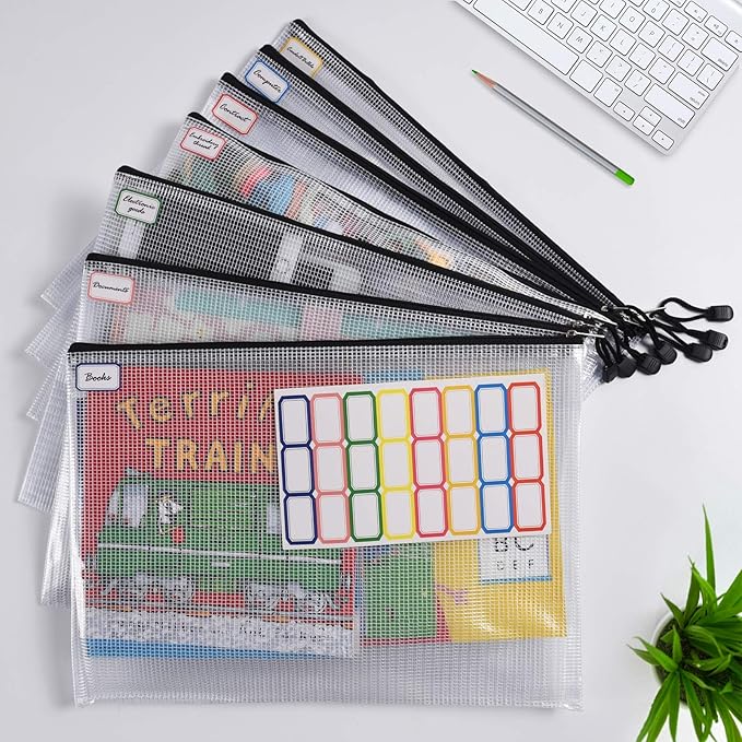 Mesh Zipper Pouch, 6PCS Waterproof Plastic Mesh ZipperBag, A4 Size Tear-Resistant Document Pouch, Extra Large Zip File Bags, for School Office Supplies Home Travel Storage(13.5×9.5 Inch)