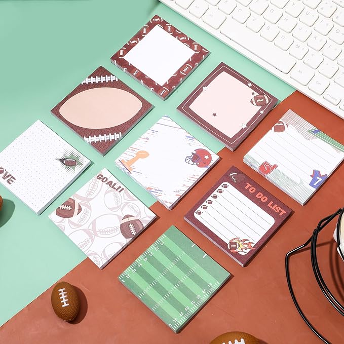 Thenshop 9 Pads Sport Sticky Notes Ball Self Stick Notepads 3x3 Inches Notes Cute Adhesive Memo Pad Gifts for Office Sports Birthday Party Favors(Football)