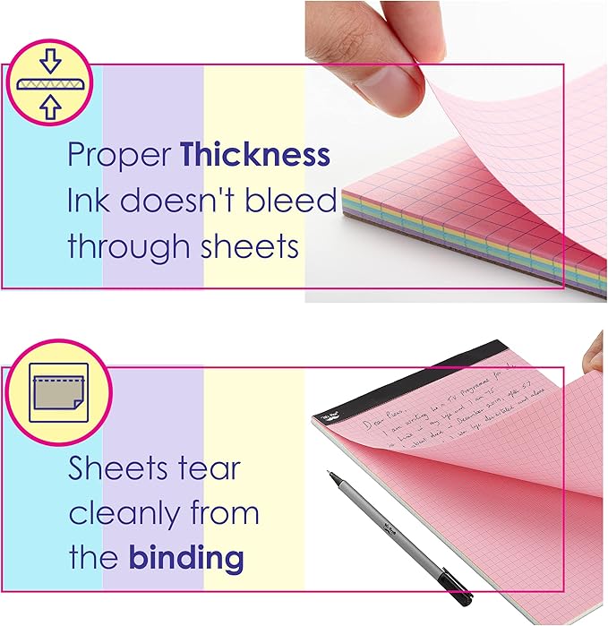 Mr. Pen- Pastel Graph Paper, 1 Pad, 11"x8.5", 4x4 (4 Squares Per Inch), Pastel Colors, 50 Sheets, Grid Paper, Graphing Paper, Graph Paper Pad, Grid Paper Pad, Colored Graph Paper