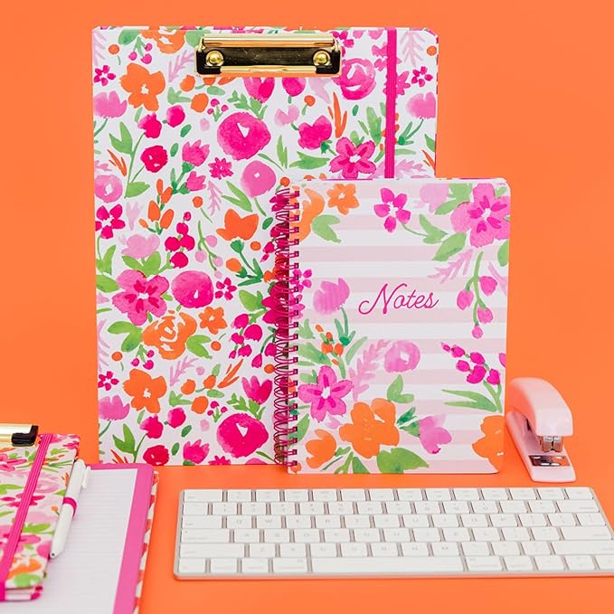 Steel Mill & Co Cute Mini Spiral Notebook, 8.25" x 6.25" Journal with Durable Hardcover and 160 Lined Pages (Watercolor Flowers)