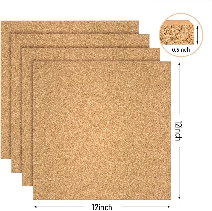 Cork Board Tiles - 4 Packs Adhesive Corkboards for Wall, Small Cork Board Squares Decorative for Office, School & Home