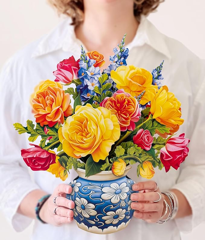 Freshcut Paper Pop Up Cards, Paper Flower Bouquet 3D Popup Greeting Cards with Note Card & Envelope, Birthday Card, Anniversary, Get Well Gifts for Women, 12" Sorbet Roses