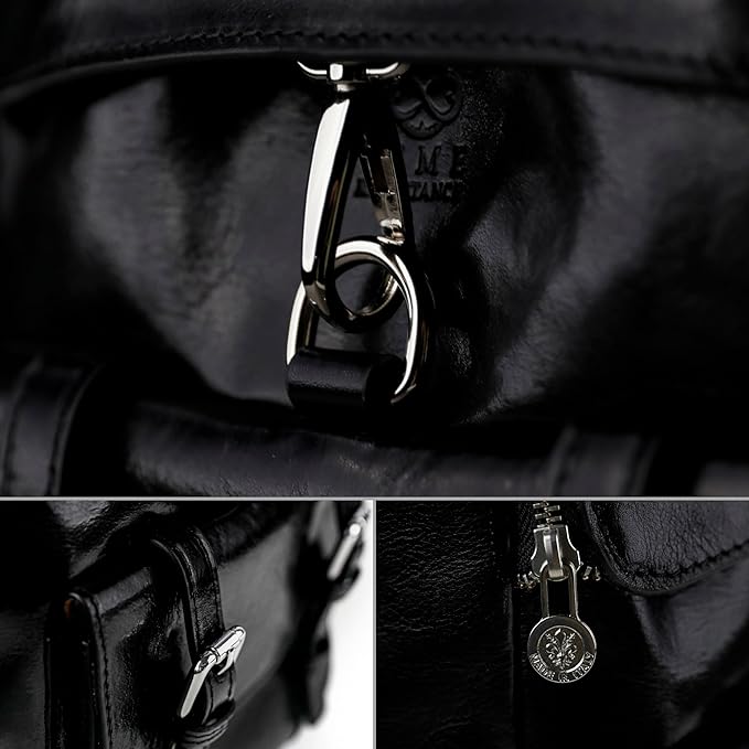 Time Resistance Leather Backpack up to 15 in Laptop Travel Bag Rucksack (Black)