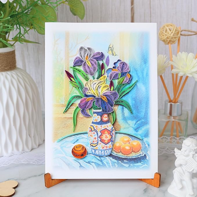 KingKraft Iris Flower Quilling Card, Handcrafted Greeting Card for All Occasions, Birthday Card for Mom, Thinking of You, Get Well, Anniversary, Valentines Day, Mothers Day Card, Blank Inside