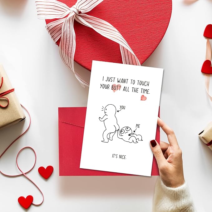 Ogeby Funny Valentines Day Card Gifts for Boyfriend Girlfriend, Naughty Valentines Day Gifts for Husband Wife, Cute Anniversary Card for Him Her, Touch My Butt Love Card