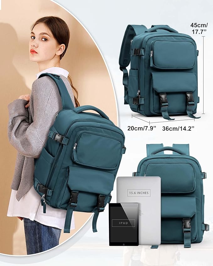 SEAFEW Peacock Blue Travel Backpack for Women,Carry on Backpack Flight Approved,Casual Daypacks Cabin Bagage,Hiking Backpack Lightweight Rucksack(Large)