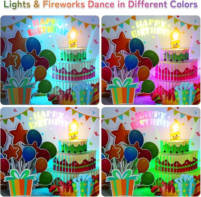 Birthday Cards Pop Up Cake with Blowable Candle Light, Music Happy Birthday Card Gifts for Men Women Kids Mom Grandma