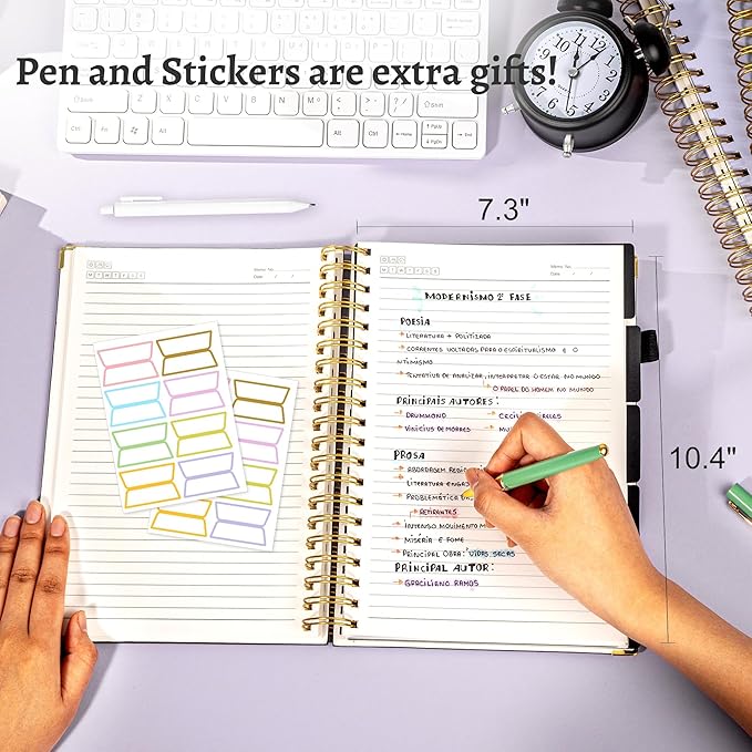 Yoment Leather Spiral Notebooks for Work 5 Subject Notebook College Ruled with Dividers 360 Pages B5 Hardcover Lined Journals for Women Men Writing B5 Size, Black