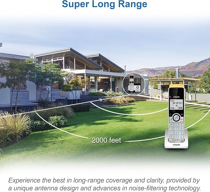 VTECH IS8121 Super Long Range up to 2300 Feet DECT 6.0 Bluetooth Expandable Cordless Phone for Home with Answering Machine, Call Blocking, Connect to Cell, Intercom and Expandable to 5 Handsets