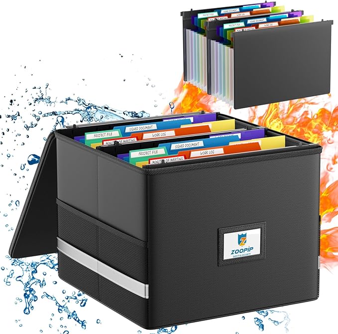 Fireproof File Box with Hanging File Folders,Accordion Pockets,Hanging File Organizer for Letter Size(Folders+Box-13.8"*12.2''*9.8'')