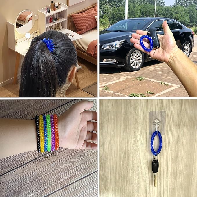 Pack of 36 Colorful Spring Spiral Wrist Coil Key Chain, Wristband Key Ring (Purple)