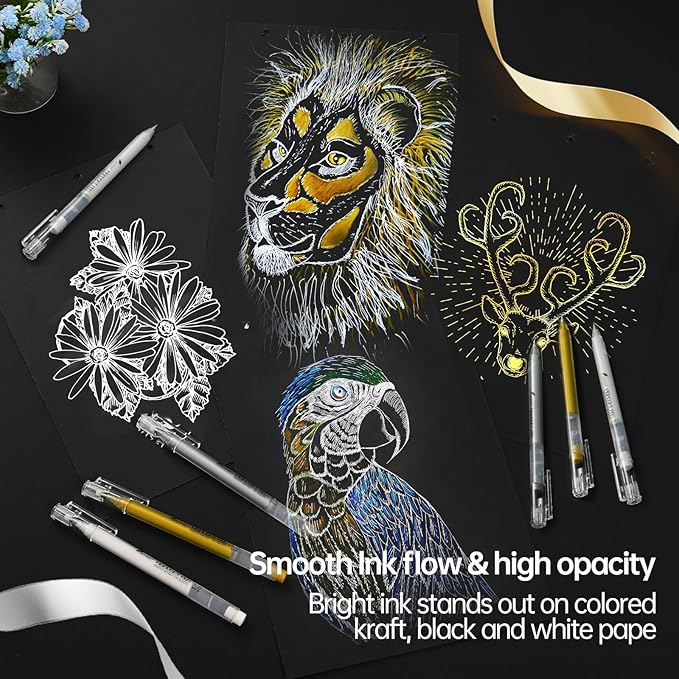 White Pens, 3Pack, White Gel Pens for Artists,1mm Extra Fine Point, White Gel Pen, White Ink Pen, White Pens for Black Paper, White Drawing Pens,White Pen for Artists Drawing