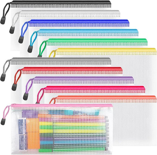 Umriox Zipper Pencil Pouches, 9.2 x 4.7 in (12 Colors, 12 Pack), Pencil Pouches Bulk, Clear Pencil Pouch for Office Supplies Cosmetics Travel Accessories