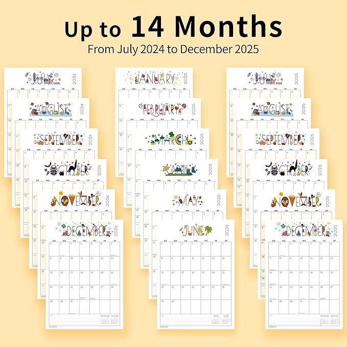 Desk Calendar 2025 Wall Calendars, November 2024 - December 2025 Monthly Planner Paper Office Desktop 17"X 12", 14-Months, Planning and Organizing Home, School, Office, Holiday, Vacation