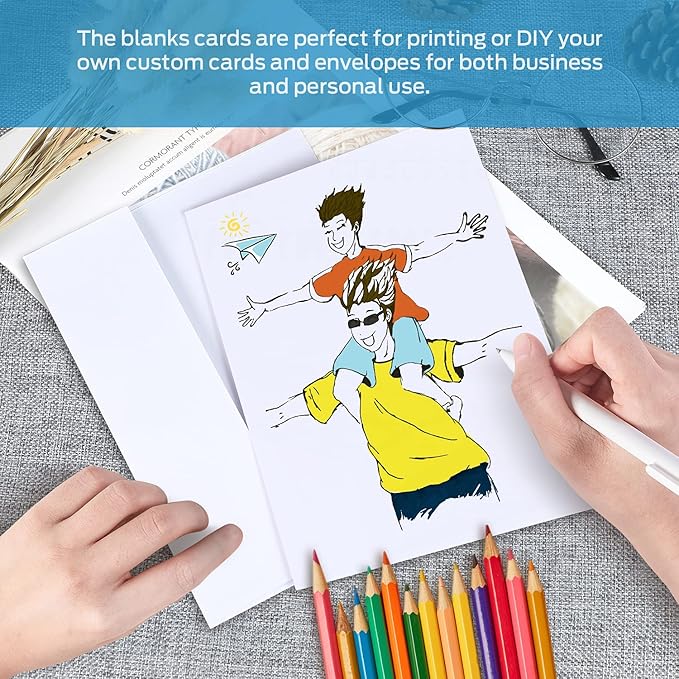 Blank White Cards and Envelopes 100 Pack, Ohuhu 5 x 7 Heavyweight Folded Cards and A7 Envelopes for DIY Christmas Greeting Cards, Wedding, Birthday, Invitations, Thank You Cards & All Occasion