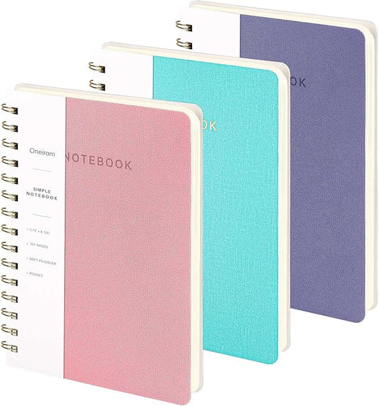 Lined Spiral Notebook College Ruled A5 Journal Book for Note Taking, 160 Pages Writing Journal for Office and Home School Supplies 5.75x8.125 inch (Pink/MintGreen/Violet)
