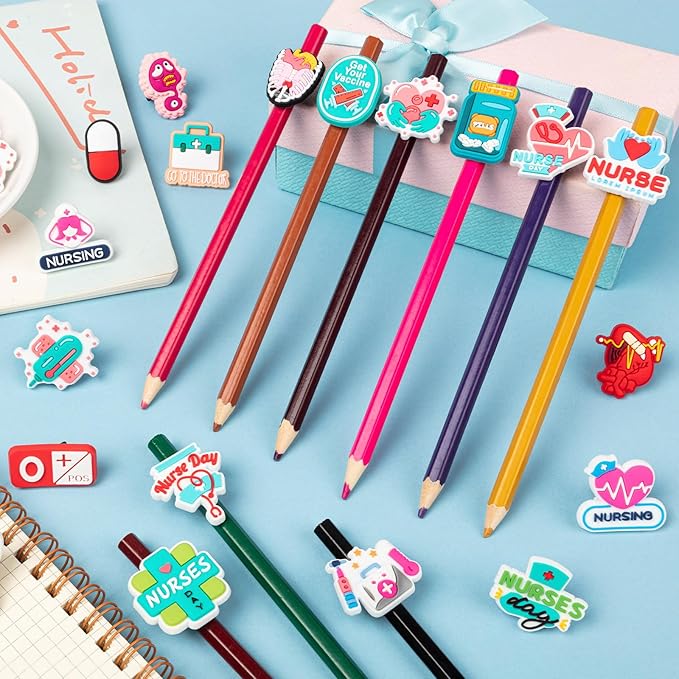 WDAHDHP Nurse Pencil Clips for Kids, 50Pcs Different Pencil Clips Topper, Cute Pencil Charms for Nursing School Students Medical Decor Nurse Week Nurse Day