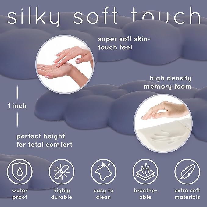 Qloud Cloud Wrist Rest Keyboard Wrist Rest for Computer Keyboard Pad, Cloud Keyboard Wrist Rest, Wrist Pad for Keyboard, Memory Foam, Non Slip Base, Comes with Mouse Pad - Slate Blue