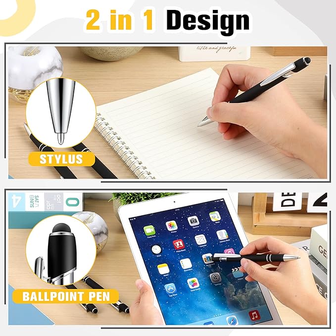 Zonon 38 Pieces Rubberized Ballpoint Pen with Stylus Tip Stylish Metal Pen Capactive Styli with Soft Rubberized Grip, Black Ink for Most Devices(Black)