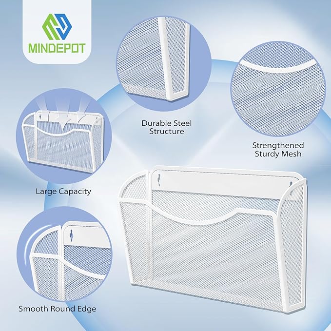 Mesh Hanging Wall File Holders, 3Pack Single Pocket Vertical Mounted File Holder, Wall Basket Mail Organizer for Office, Home and School (White)