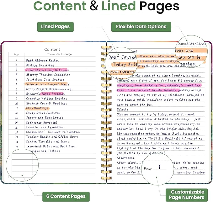 Lined Spiral Journal Notebook for Women, A5 College Ruled Journals for Writing, Hardcover Notebooks for Work, Note Taking and Office School Supplies,140 Pages - Mystic Forest