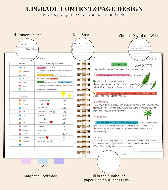 Spiral Notebook Journal College Ruled, 360 Pages Lined Thick Journals for Women Men, B5 Big Notebooks with 100GSM Paper, Spiral Bound Journaling for Writing Work School Black 7.6"×10"