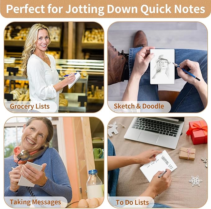 Note Pads 4x6 In, 10 Pack Blank Server Notepad, 50 Sheets Per Scratch Memo Pads for Grocery Shopping To Do Lists, Small White Paper for Writing Quick Notes Work Home Office