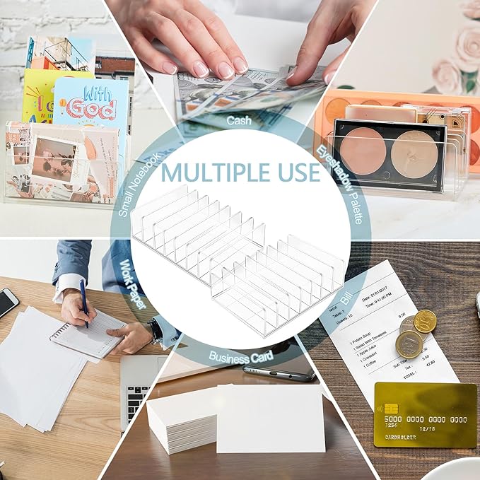 Geetery 4 Pcs Acrylic Cash Tray for Cash Stuffing Mail Sorter Organizer Desk Organizer for Sorting Mail Clear Envelope Organizer for Desk Cash Envelope Bill Business Card Eyeshadow Palette (7 Slot)