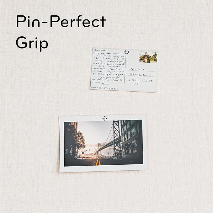 U Brands Farmhouse Linen Bulletin Board, 23"x17", White Wood Style Frame, Industrial Grade Pinning Surface