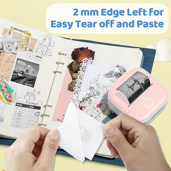 T02 Mini Printer Paper - White Sticker Paper Compatible with T02/M02X/M02L Mini Pocket Printer, Last for 10 Years, Perfect for Journal Photos Study Notes, 50mmx3.5m, 3 Rolls