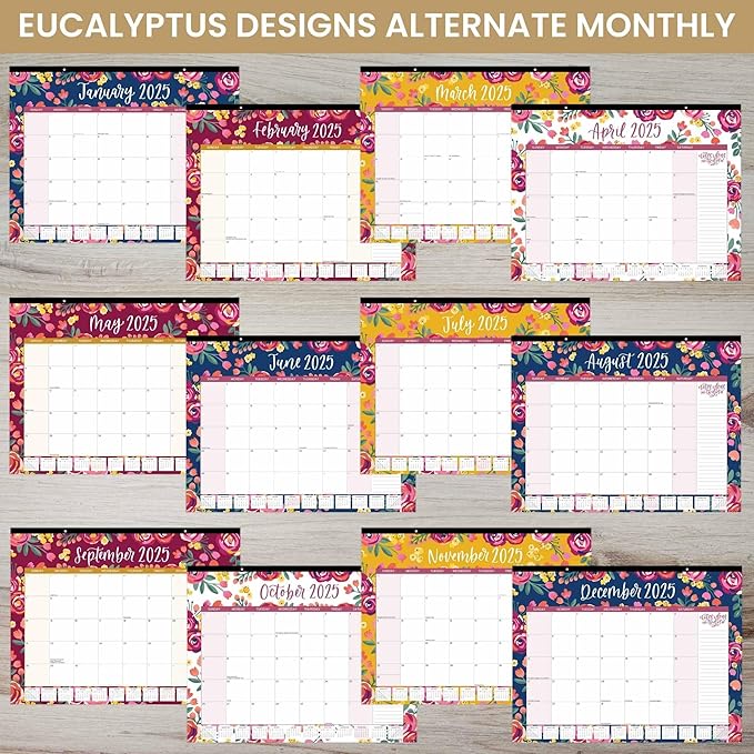 bloom daily planners 2025 Desk Calendar - 21" x 16" Large Monthly Organizer Pad with Stickers (January 2025 - December 2025) Desktop Blotter - Vintage Floral